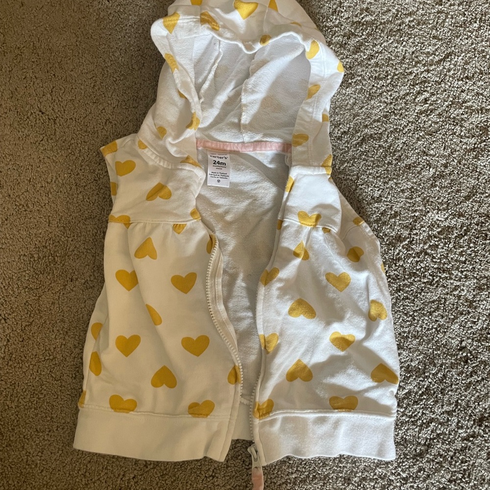 White and Yellow Heart Hoodie Vest